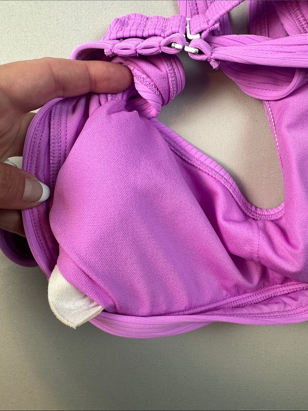 Ribbed Scoop Swim Padded Bikini Top Lavender Medium Clasp - Picture 6 of 6